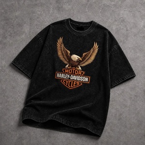 T-shirt en coton imprimé surdimensionné coupe ample avec motif moto délavé à l'acide – Vente en gros - Product Image 3
