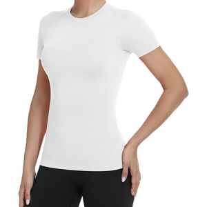 <b>Women's</b> <b>White</b> <b>Short</b> <b>Sleeve</b> Crew Neck Slim Fit Quick Dry Knitted Solid Color Polyester T-<b>Shirt</b> Casual Sporty Athletic Wear - Product Image 4