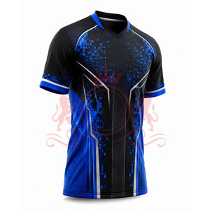 Camiseta de Fútbol para Hombre, Azul, con Patrón Geométrico, Manga Corta, Cuello en V, Poliéster que Absorbe la Humedad, Ajuste Atlético, para Todas las Temporadas - Product Image 3