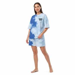 Conjunto de moda tie-dye para mujer, estampado personalizado, camiseta de cuello redondo y manga corta holgada, y pantalones cortos, estilo urbano relajado, dos piezas. - Product Image 2