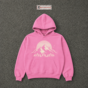 Sudadera con Capucha Oversize Personalizada con Estampado Gráfico de Montaña Rosa, Unisex, Estilo Urbano Casual de Invierno, Venta al por Mayor - Product Image 5