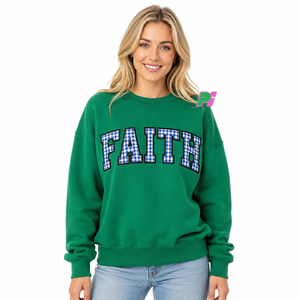 เสื้อสเวตเชิ้ตคอกลมแบบสั่งทำพิเศษ FAITH Gingham Tackle Twill เสื้อสเวตเชิ้ตคอกลมทรงโอเวอร์ไซส์ ผ้าฝ้ายทรงหลวม - Product Image 1