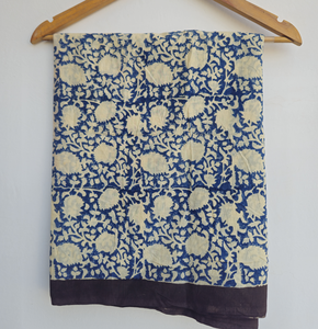 Blue Floral Bagru Print Sarong Hand Block Print Cotton Beach <b>Wrap</b> Indian Pareo Cover Up Boho <b>Swimsuit</b> <b>Wrap</b> Lightweight Summer - Product Image 3