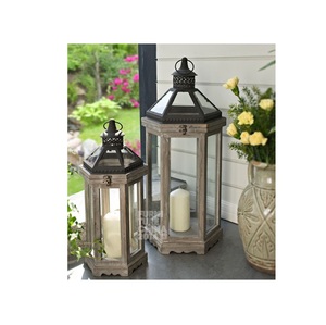 Vintage Handmade Wooden <b>Lantern</b> Candle Holder with Glass Door Rope Handle Interior Decoration - Product Image 1
