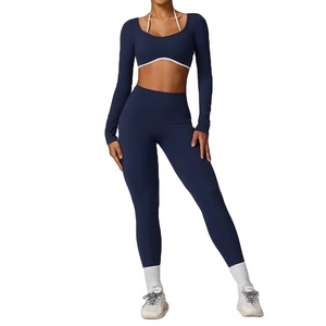 Women's Gym Sportswear Yoga <b>Set</b> Long Sleeve Athletic Crop <b>Top</b> <b>and</b> <b>Legging</b> Solid Pattern Fitness Bra <b>and</b> Push Workout Clothes - Product Image 1