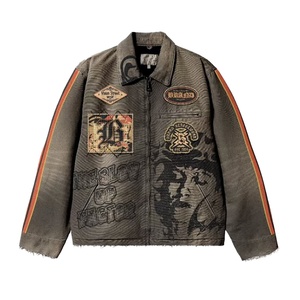 Chaqueta de Trabajo de Pana de Estilo Premium con Diseños de Parches, Cierre de Cremallera, Cuello Vuelto, Estilo Otoñal, Chaqueta Vaquera - Product Image 2