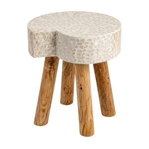 Taburete de Lujo Comercial con Incrustaciones de Madreperla, Mesa Auxiliar de Café con Detalles de Concha y Patas de Madera para Vestíbulo de Hotel, Cafetería y Salón - Product Image 1