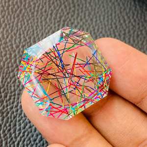 Pendentif en Quartz Multi-Rutilé Taillé Octogone Taille MM, Créé pour une Beauté Unique, Bijou Artistique Intemporel Effet Aiguille Dorée - Product Image 3