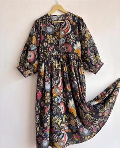 Robe longue bohème à imprimé floral pour femme, coupe ample, manches bouffantes, col rabattu, en viscose, robe décontractée d'été, tenue de plage et de villégiature - Product Image 4