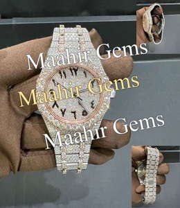 Reloj de Cuarzo de Acero Inoxidable con Moissanita, Resistente al Agua 10 Bar, Cierre de Pulsera, Esfera de Cristal con Números Árabes, Estilo Hip Hop para Hombre, 100% Aprobado - Product Image 2