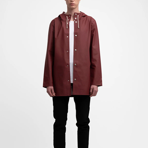 Veste imperméable longue à capuche pour homme, coupe oversize, couleur unie, fermeture à boutons, veste hardshell, vêtements d'extérieur toutes saisons - Product Image 1