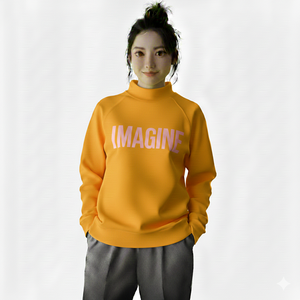 Sweat-shirt décontracté pour femme, col montant, coupe ample et oversize, couleur unie, logo personnalisé positionné à l'avant, en coton et polyester, collection automne - Product Image 4