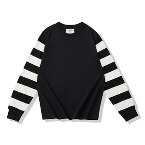 Camiseta Personalizada de Manga Larga a Rayas para Hombre, Cuello Redondo, Algodón, Estilo Casual Urbano, Fabricante OEM ODM, Venta al Por Mayor - Product Image 3