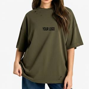 OEM ODM Wholesale 220gsm Vintage Wash Women's Drop Shoulder T-Shirts Summer Casual Wear High Quality 100% Cotton Polyester Tee - Product Image 1