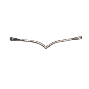 Diadema para caballo de cuero negro de lujo con logotipo personalizado en forma de V, cristales transparentes blancos y pedrería, estilo Mega Bling, en tamaño full cob. - Product Image 4