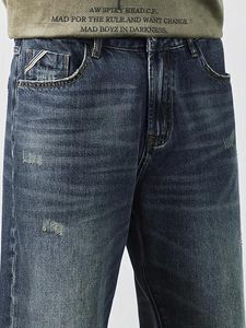 Jean ample en denim 100 % coton pour homme, style vintage décontracté, coupe ample, bleu délavé, taille mi-haute, effet usé avec trous - Product Image 4