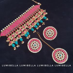Deepika Bridal Style Gold-Plated Zircon and Pearl Choker Set - Product Image 3