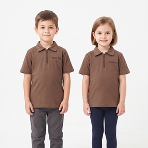 Polo en coton pour enfants, unisexe, manches courtes, col zippé, haut décontracté, fabricant OEM ODM en gros - Product Image 5
