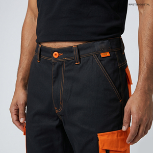 Men's Black Cargo Shorts With Orange Pockets Quick Dry Mid Waist Casual Cargo Style Shorts Men Summer Fashion Wear Cargo Shorts - Product Image 6