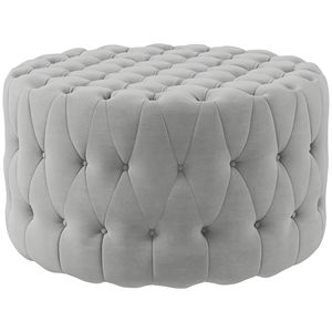 Round Gray <b>Ottoman</b> with Velvet Feel Button Tufted Design Padded Seat Upholstered Foot <b>Stool</b> for Home Office Living Room Entryway - Product Image 1