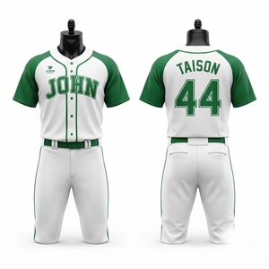 Uniforme de baseball haut de gamme 100 % polyester respirant à séchage rapide, manches courtes, vert lime et blanc avec passepoil contrastant, personnalisable sur le devant - Product Image 2