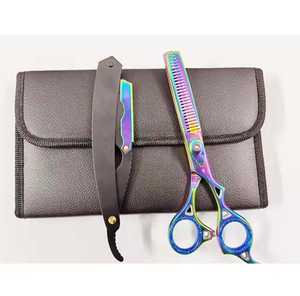 Ensemble de ciseaux professionnels pour coiffeur, ciseaux à effiler, lames affûtées, revêtement multicolore, poignées en acier inoxydable 4Cr13, ANAAIF ENTERPRISES - Product Image 5