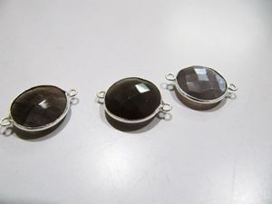 Connecteurs de pierres précieuses en forme de pièce de monnaie ronde en pierre de lune chocolat naturelle, facettés, à double boucle, taille 15 mm, breloques connecteurs - Product Image 3