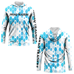 Custom Men's Geometric Print Hoodie UPF 50 Quick Dry Pullover Performance Shirt Adult Fishing Wear Hooded Performance Shirt - Product Image 3