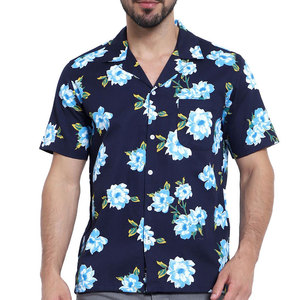 Camisa Casual de Manga Corta con Estampado Floral para Hombre, Azul Marino, Cuello Clásico, 100% Algodón Popelina, Transpirable, para Verano, Playa, Estilo Hawaiano - Product Image 5