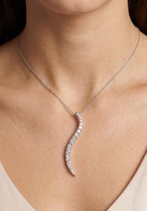 Elegante Collar con Colgante Curvo en Forma de Ola, Diseño de Barra con Diamantes, Collar de Oro Sólido de 14K con Diamantes Cultivados en Laboratorio para Mujer - Product Image 6