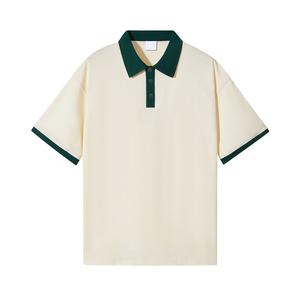Polo blanc à manches courtes, couleur unie, tissu Oxford en coton, coupe décontractée, 100% coton, col boutonné, style tissé - Product Image 2