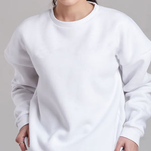 Sweat-shirt blanc surdimensionné pour femme, col rond, épaules tombantes, manches longues, en coton tricoté uni, pull décontracté d'automne - Product Image 5