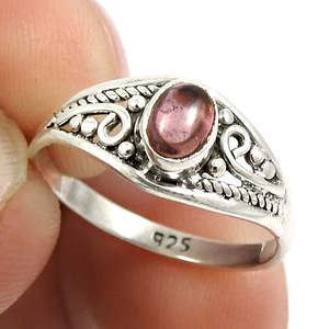 Bague en argent sterling 925 de style bohème, pierre précieuse tourmaline rose taille ovale, bijoux faits à la main pour femme, cadeau de mariage pour elle - Product Image 2