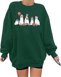 Sudadera de Manga Larga para Mujer, con Estampado de Calaveras de Halloween, Transpirable, 200g, Linda, Holgada, de Algodón y Bambú, Cuello Redondo, Hombros Caídos - Product Image 2