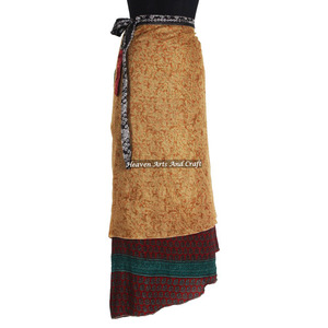 Exclusive Indian Silk Sari <b>Skirt</b> 100 Ways to Style - Silk <b>Wrap</b> <b>Around</b> <b>Skirt</b> Dress 2 Layer Reversible Magic Silk Saris <b>Wrap</b> Long - Product Image 2