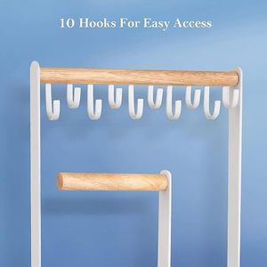 Organisateur de bijoux rectangulaire moderne avec barres et crochets en bois pour colliers, boucles d'oreilles, montres – Boîte de rangement et de présentation - Product Image 5