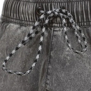 Pantalones Cortos de Algodón Gris para Hombre, Cintura con Cordón, Color Sólido, Corte Medio, Tejido Transpirable - Product Image 4