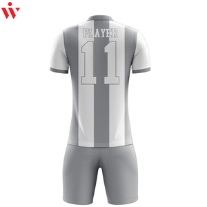 Ensemble de maillots de football unisexe personnalisés à rayures, imprimé par sublimation, en polyester respirant, à manches courtes, pour adultes, toutes saisons, avec fermeture frontale - Product Image 1