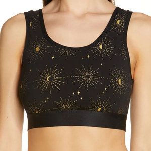 Soutien-gorge de sport sans couture en maille pour femme, noir et or, dos nageur, col rond, maintien élevé, respirant, en Spandex et Polyester, pour le yoga - Product Image 4