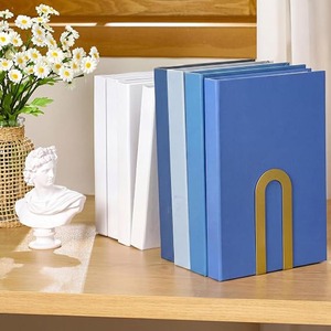 Porte-livres en métal doré, forme géométrique, design minimaliste, ensemble de porte-livres en laiton pour l'organisation du bureau - Product Image 3