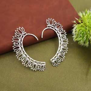 Manchette d'oreille Cœur Floral Or et Argent, Style Bohème, Légère, Non-percée, pour Femme - Product Image 4