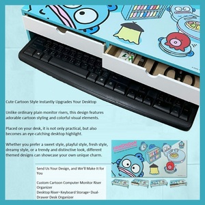 Custom Cartoon Monitor Riser Desk Organizer 2 Drawer Keyboard Space Saver Desktop <b>Storage</b> <b>Rack</b> - Product Image 5