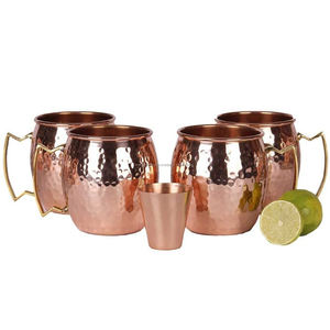 Moscow Mule Mug Set of 4 with 1Glass Stainless Steel 100% Solid Handcrafted <b>Copper</b> <b>Cups</b> Home and Restaurant Use <b>Copper</b> Mugs - Product Image 1