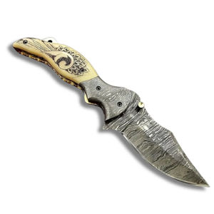 Cuchillo de Bolsillo Multifuncional Burraq DIY OEM, Hecho a Mano con Acero de Damasco, 8 Pulgadas, con Funda de Cuero, para Regalo de Aniversario o Padrino de Boda - Product Image 5