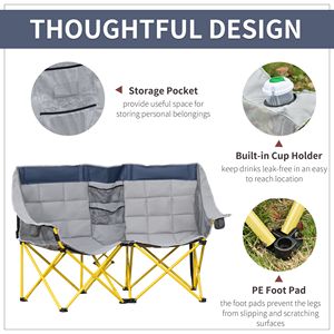 Sedia da Campeggio Oversize Stile Loveseat, Sedia Pieghevole Mediterranea con Borsa per il Trasporto e Portabicchieri per Spiaggia, Picnic e Escursioni - Product Image 6