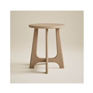Round Wooden Side Table with Arched Base 3 Legged Circular End Table Minimalist Solid Wood Accent Stool and <b>Drink</b> <b>Stand</b> - Product Image 1