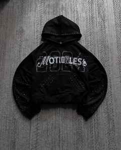 Sudadera con Capucha Extra Grande Personalizada con Gráficos de Diamantes de Imitación Negros, Sudadera Unisex de Estilo Urbano Vintage, Sudadera de Alta Calidad de Algodón y Felpa - Product Image 4