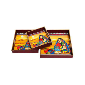 ถาดเสิร์ฟไม้พิมพ์ลายเคลือบศิลปะเหมาะสำหรับขนมอาหารเช้ากาแฟมีให้เลือกหลายดีไซน์และขนาด - Product Image 3