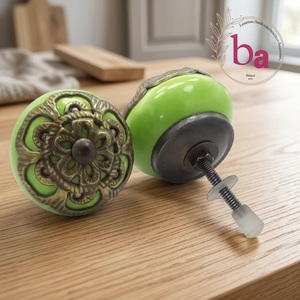 Ba <b>Ceramic</b> Cabinet <b>Knob</b> Green Industrial Flower Filigree Design Eco-Friendly Durable Easy Installation Kitchen Wardrobe Dresser - Product Image 1