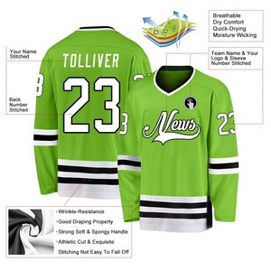 Design Your Own Hockey Jersey Customizable Long Sleeve Uniform With V-neck Green & White Stripes Personalized Apparel - Product Image 4